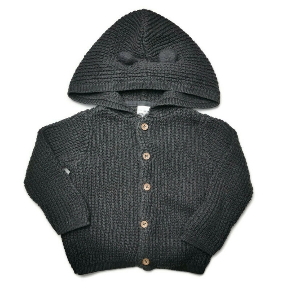 Knit Button-down Sweater with Hood 12m